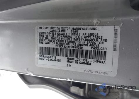 2003 Toyota Matrix Xr from USA, damaged, VIN 2T1KR32E93C078599